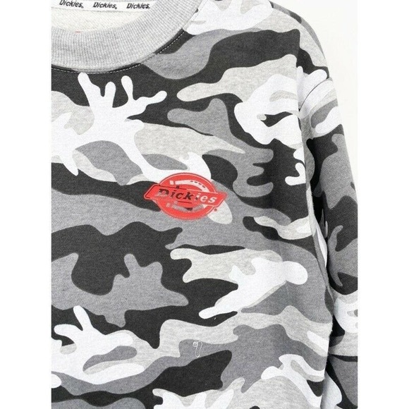 Dickies Camo Crop Sweatshirt M Gray White Camouflage Long Sleeve Top Shirt New - Picture 4 of 7